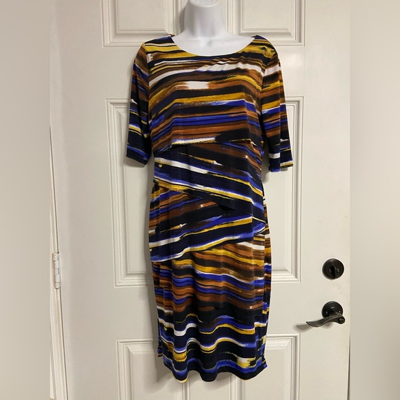 T15- CONNECTED Colorful MultiLayered Knit Sheath Dress - Picture 1 of 7